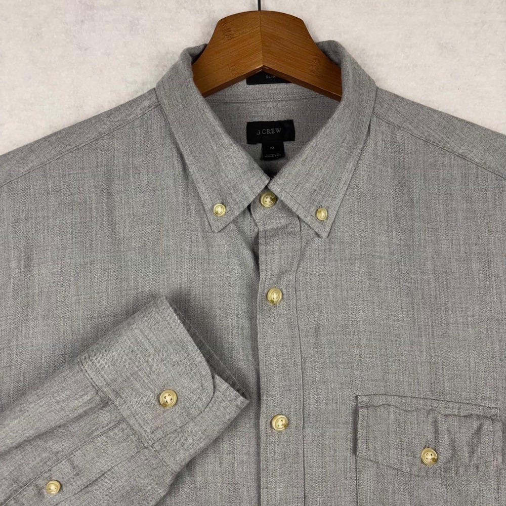 J.Crew Shirt Mens Medium Slim Fit Grey Herringbone Cotton Button Down